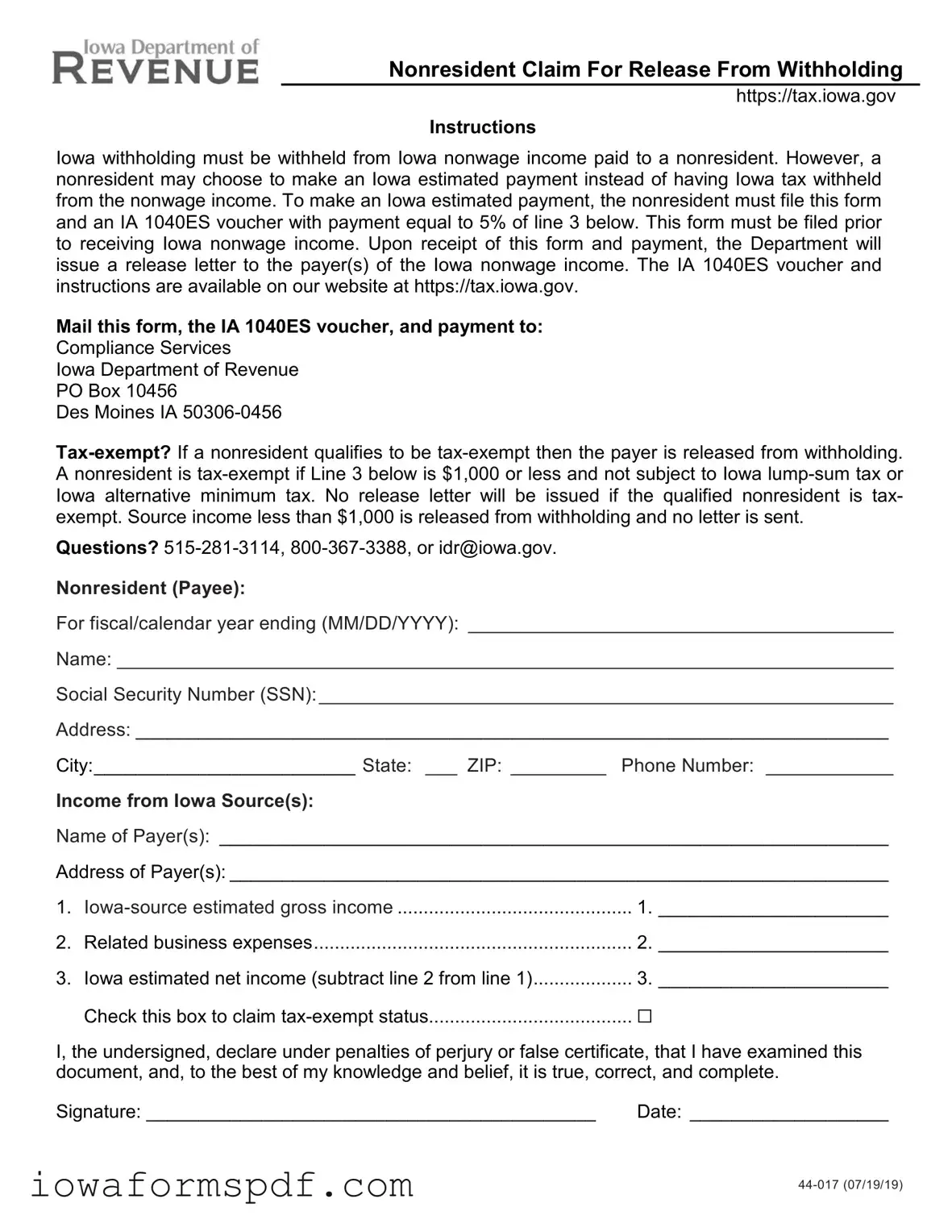 Get Iowa 44 017B Form in PDF