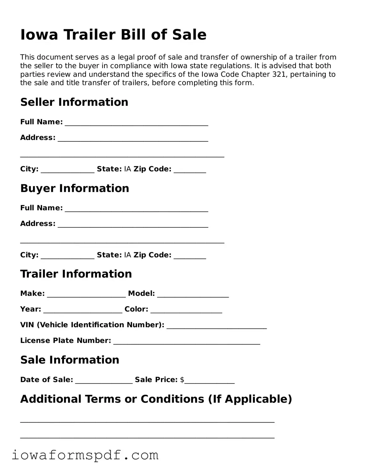 Attorney-Verified  Trailer Bill of Sale Template for Iowa