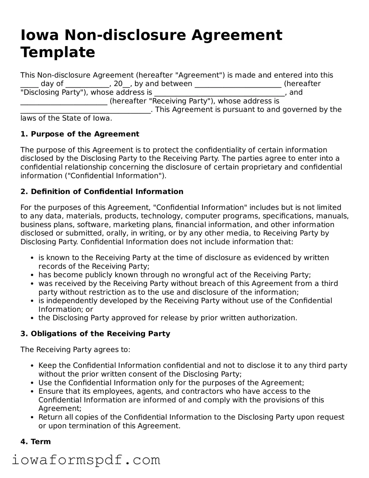 Attorney-Verified  Non-disclosure Agreement Template for Iowa
