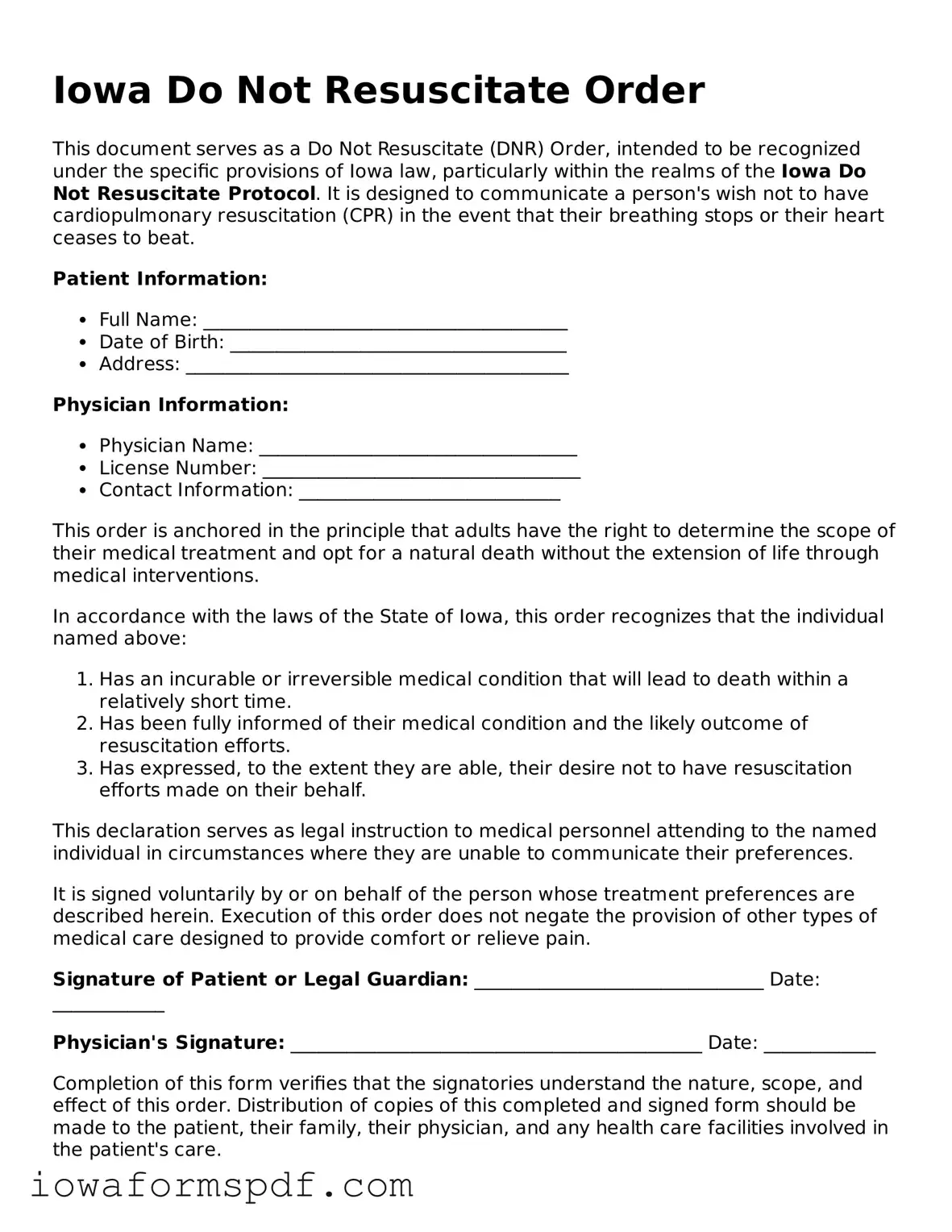 Attorney-Verified  Do Not Resuscitate Order Template for Iowa