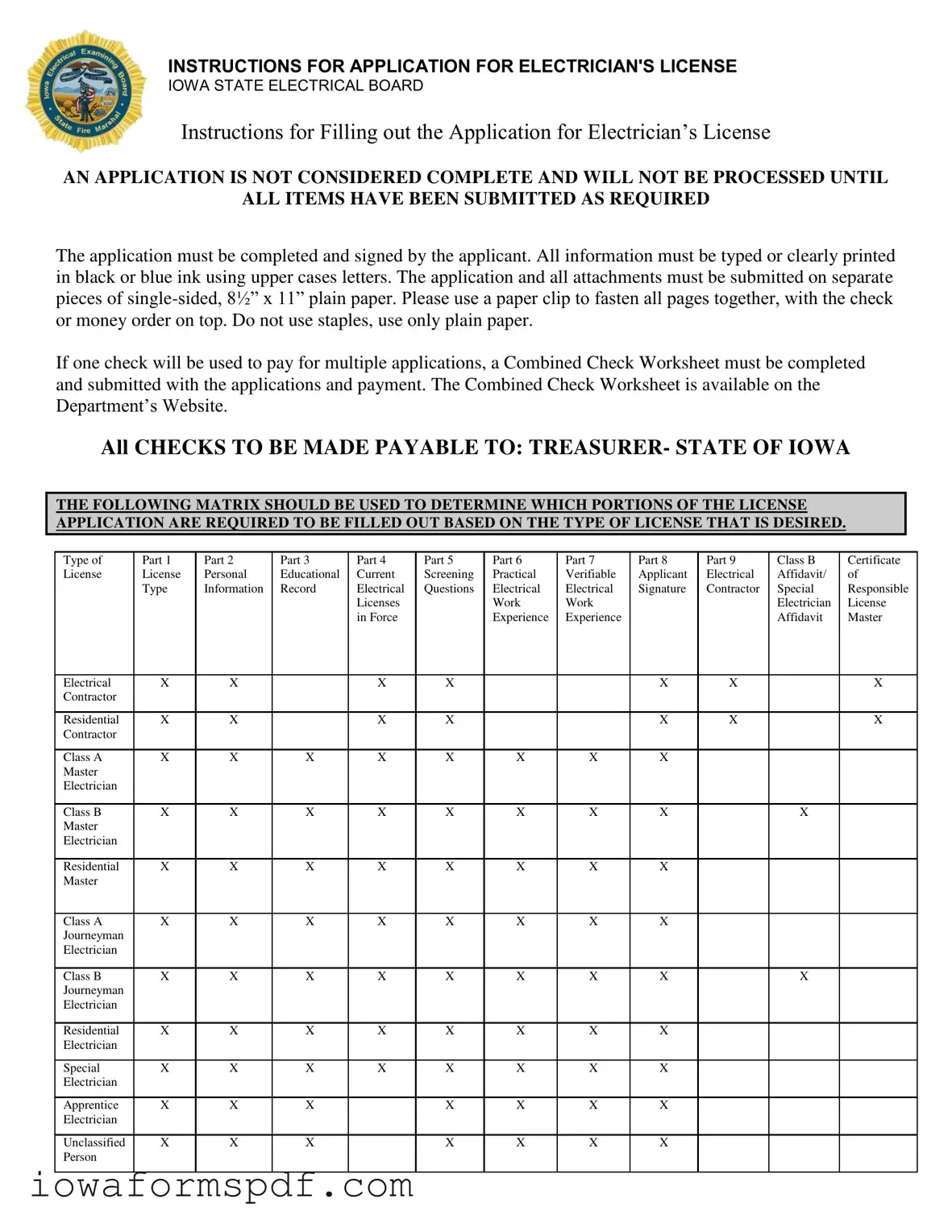 Get Iowa Electrician License Application Form in PDF