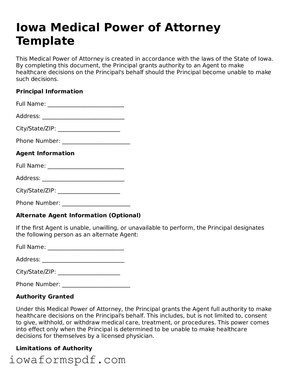 Attorney-Verified  Medical Power of Attorney Template for Iowa