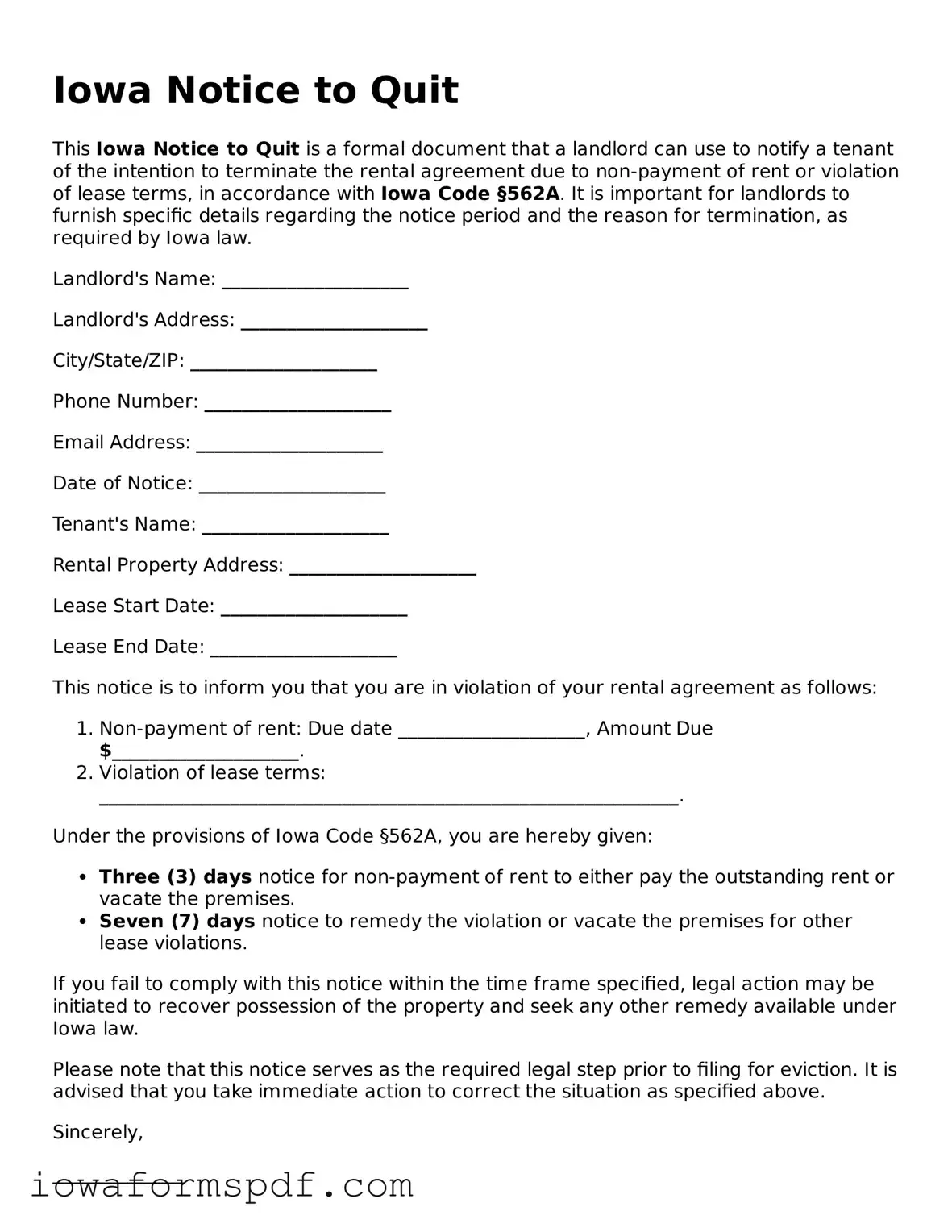 Attorney-Verified  Notice to Quit Template for Iowa