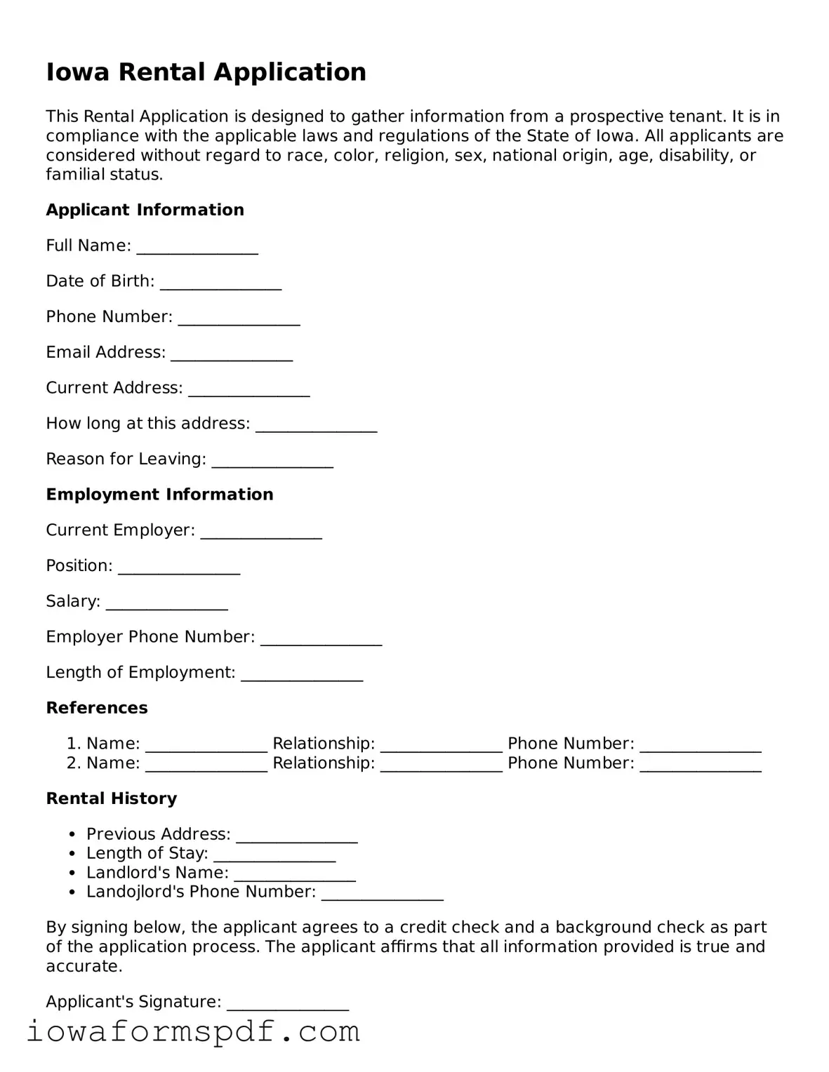 Attorney-Verified  Rental Application Template for Iowa