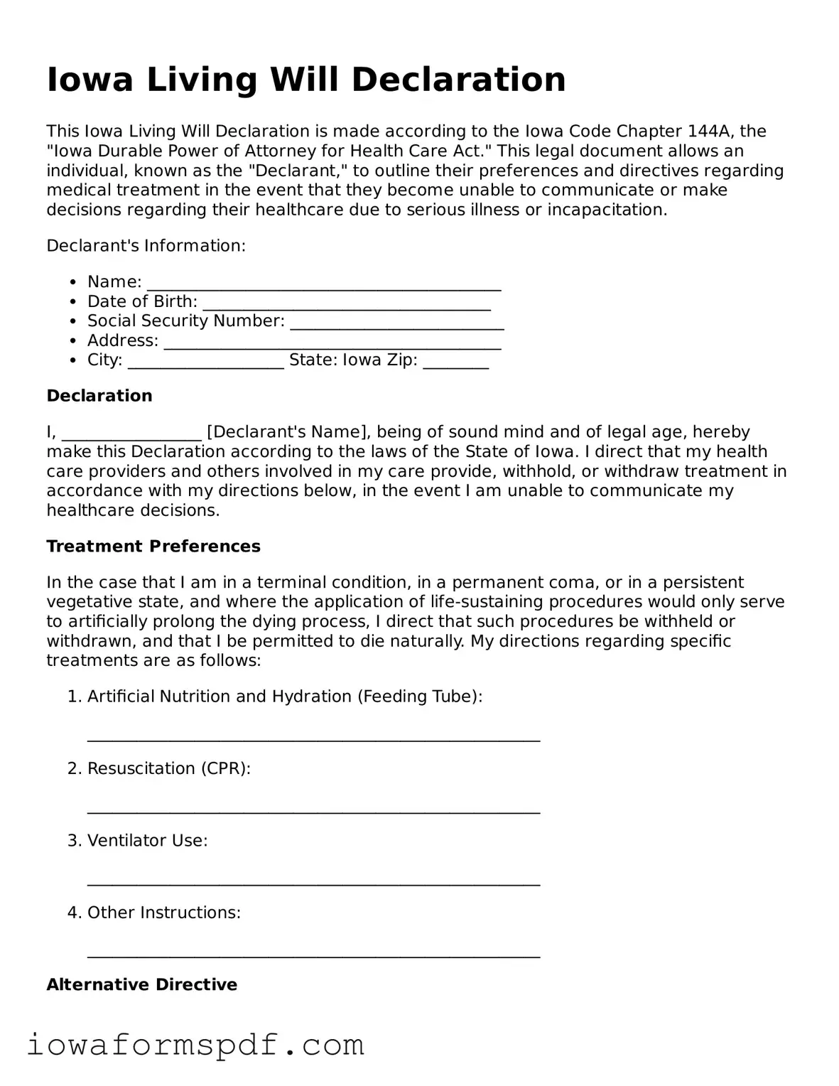 Attorney-Verified  Living Will Template for Iowa