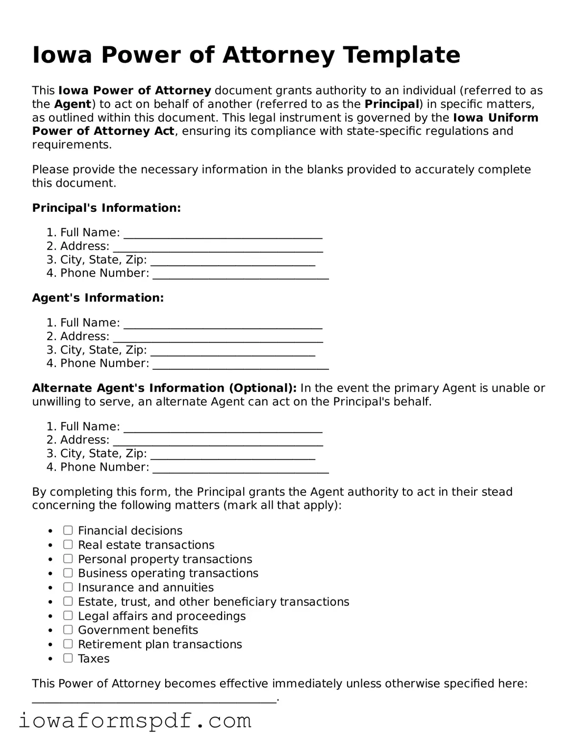 Attorney-Verified  Power of Attorney Template for Iowa