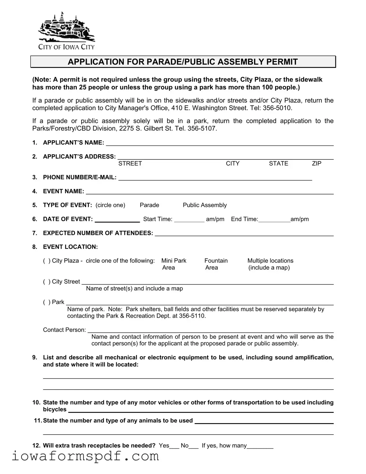 Get Iowa Public Assembly Permit Form in PDF
