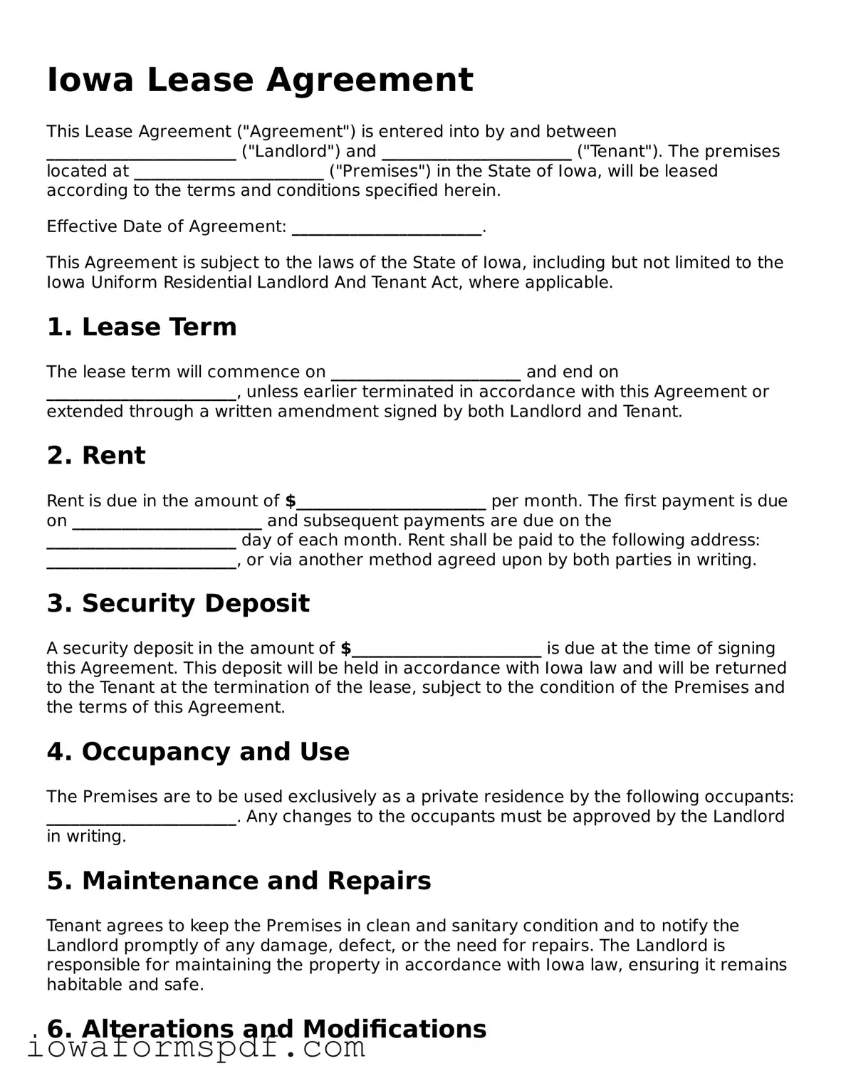 Attorney-Verified  Lease Agreement Template for Iowa