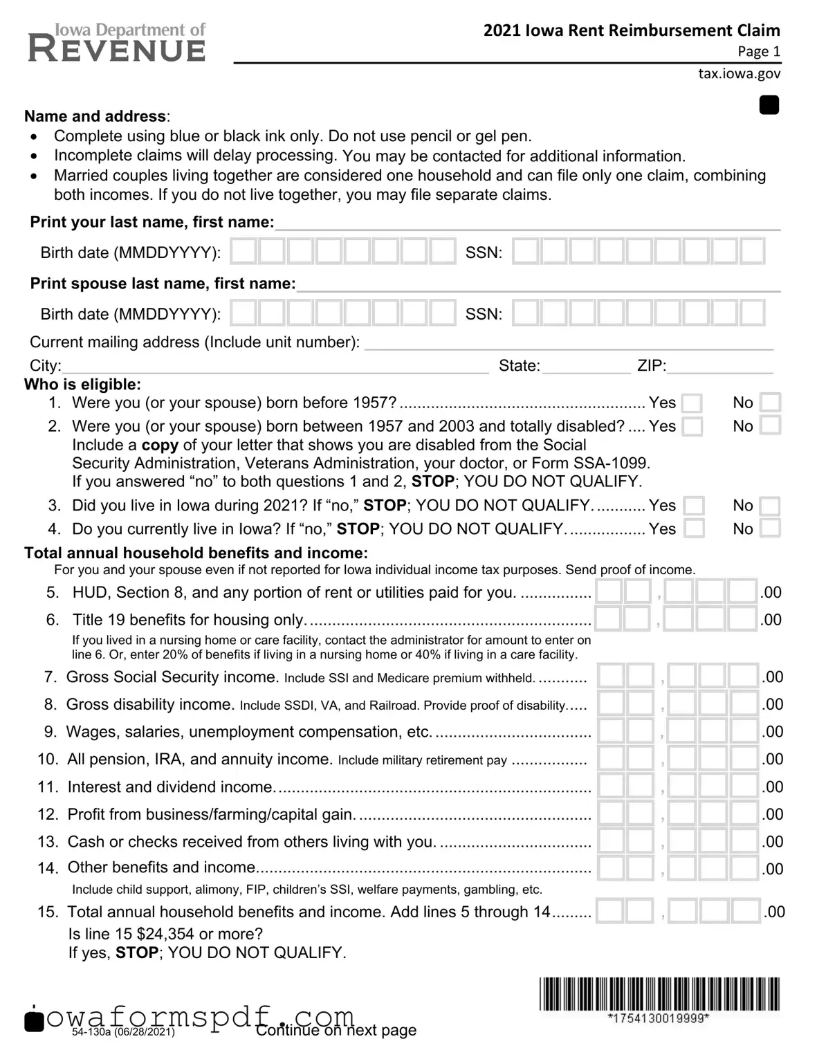 Get Iowa Renters Rebate Form in PDF