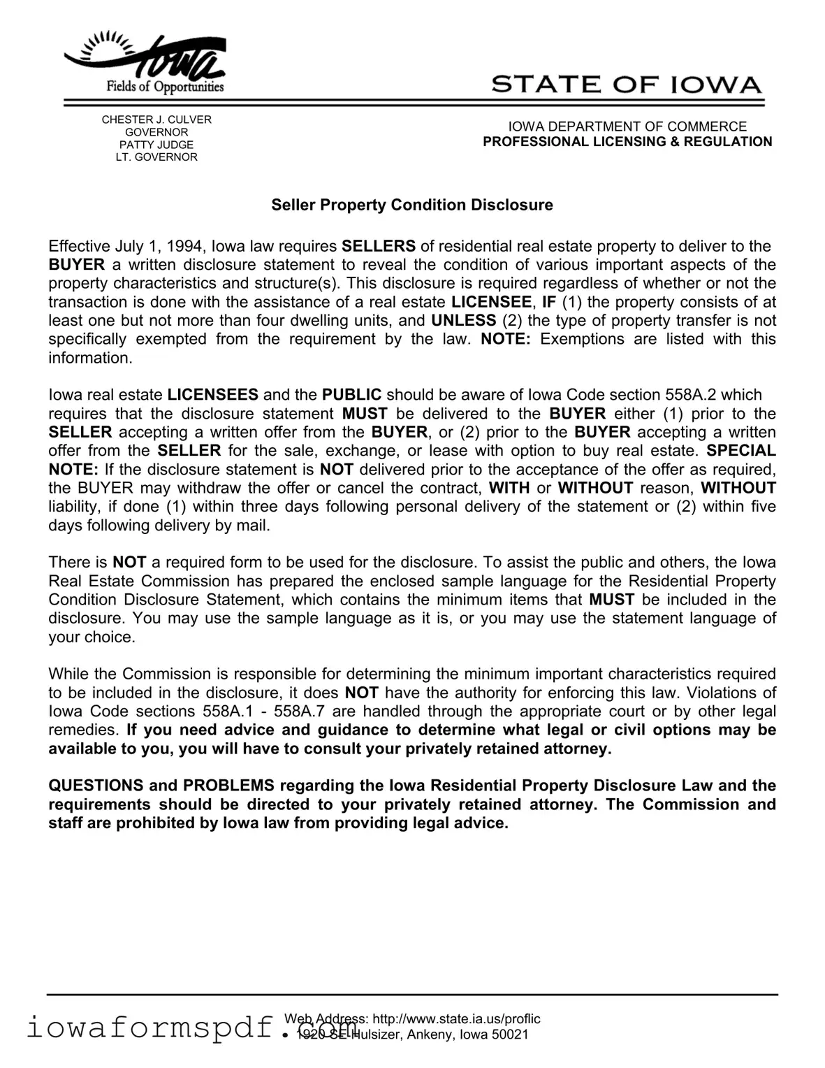 Get Iowa Seller Disclosure Form in PDF