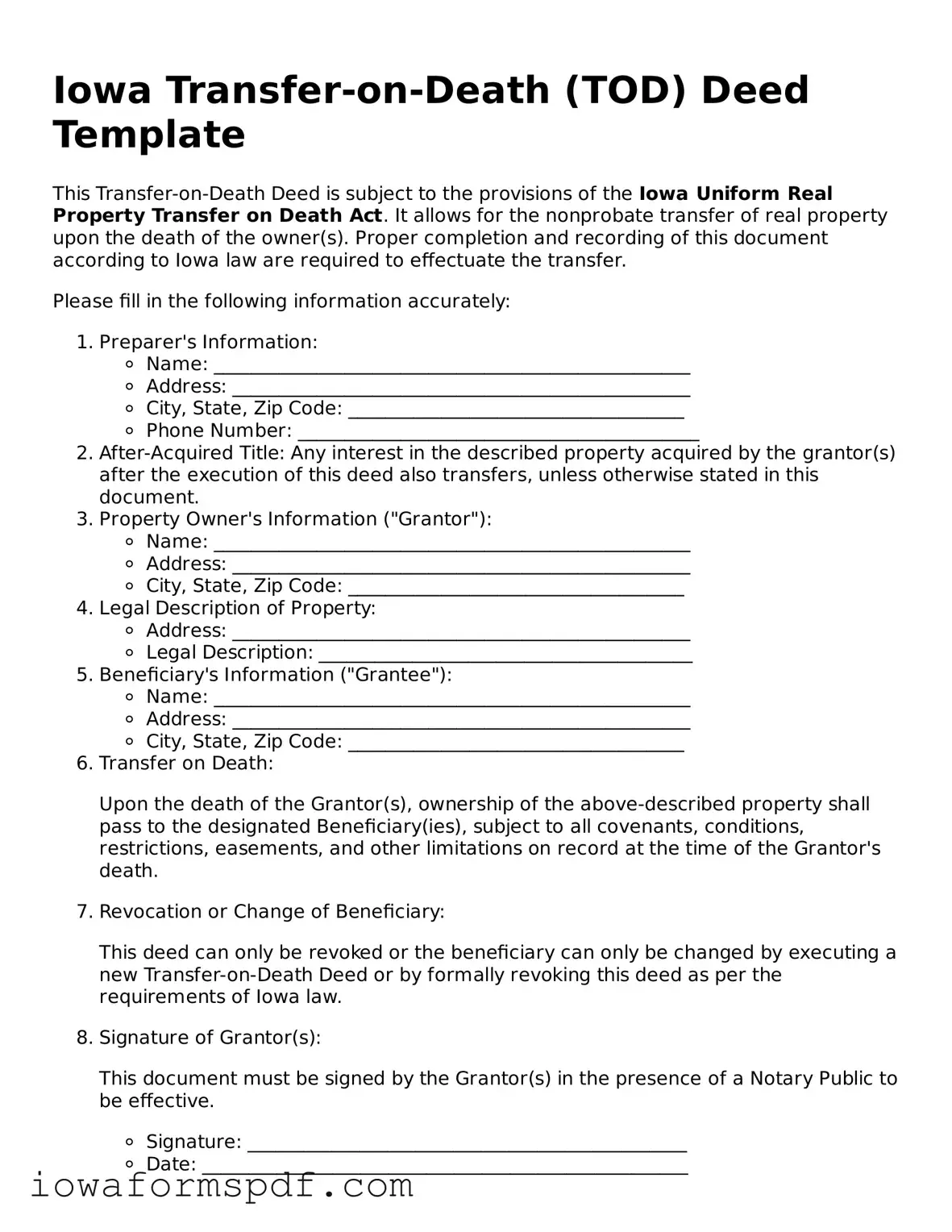 Attorney-Verified  Transfer-on-Death Deed Template for Iowa