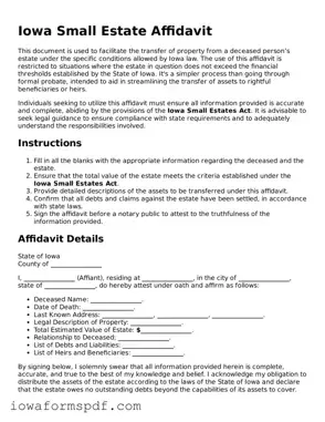 Attorney-Verified  Small Estate Affidavit Template for Iowa