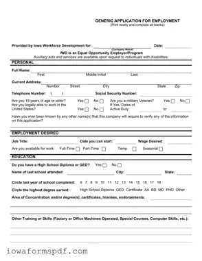 Get Iowa Application Employment Form in PDF