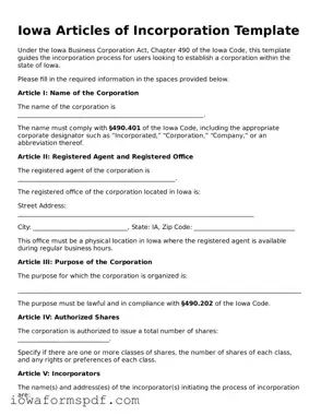 Attorney-Verified  Articles of Incorporation Template for Iowa