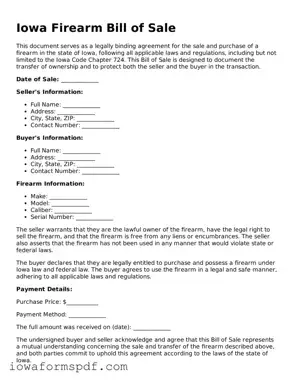 Attorney-Verified  Firearm Bill of Sale Template for Iowa