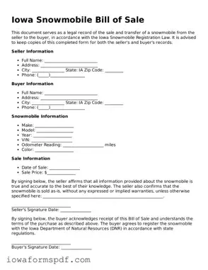 Attorney-Verified  Snowmobile Bill of Sale Template for Iowa