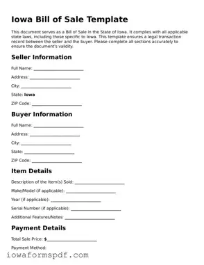 Attorney-Verified  Bill of Sale Template for Iowa