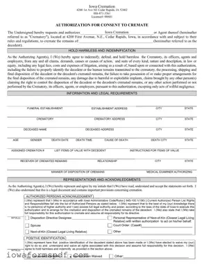 Get Iowa Cremation Authorization Form in PDF