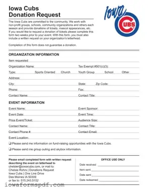 Get Iowa Cubs Donation Request Form in PDF
