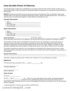 Attorney-Verified  Durable Power of Attorney Template for Iowa