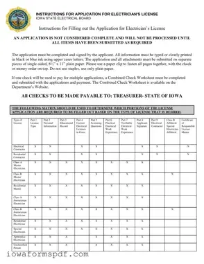 Get Iowa Electrician License Application Form in PDF