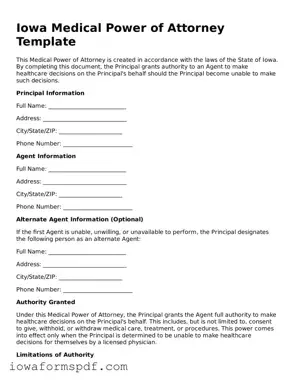 Attorney-Verified  Medical Power of Attorney Template for Iowa
