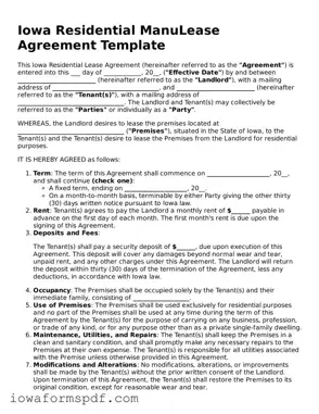 Attorney-Verified  Residential Lease Agreement Template for Iowa