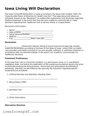 Attorney-Verified  Living Will Template for Iowa