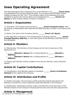 Attorney-Verified  Operating Agreement Template for Iowa