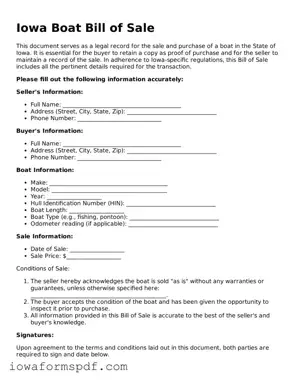 Attorney-Verified  Boat Bill of Sale Template for Iowa