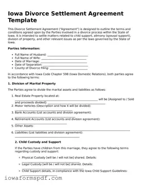 Attorney-Verified  Divorce Settlement Agreement Template for Iowa