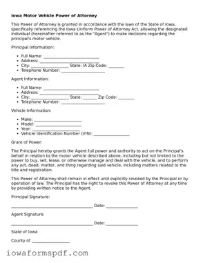 Attorney-Verified  Motor Vehicle Power of Attorney Template for Iowa