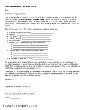 Attorney-Verified  Homeschool Letter of Intent Template for Iowa