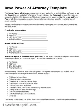 Attorney-Verified  Power of Attorney Template for Iowa