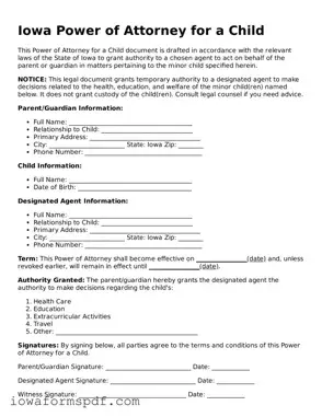 Attorney-Verified  Power of Attorney for a Child Template for Iowa