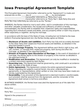Attorney-Verified  Prenuptial Agreement Template for Iowa