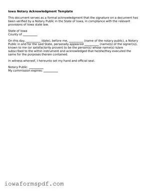Attorney-Verified  Notary Acknowledgement Template for Iowa