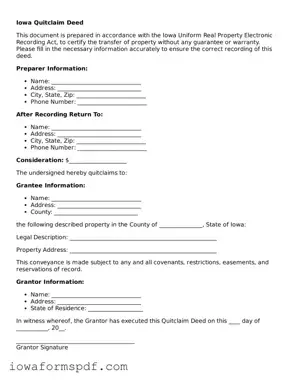 Attorney-Verified  Quitclaim Deed Template for Iowa