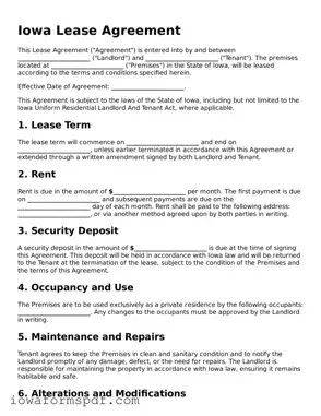 Attorney-Verified  Lease Agreement Template for Iowa