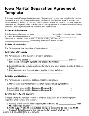 Attorney-Verified  Marital Separation Agreement Template for Iowa